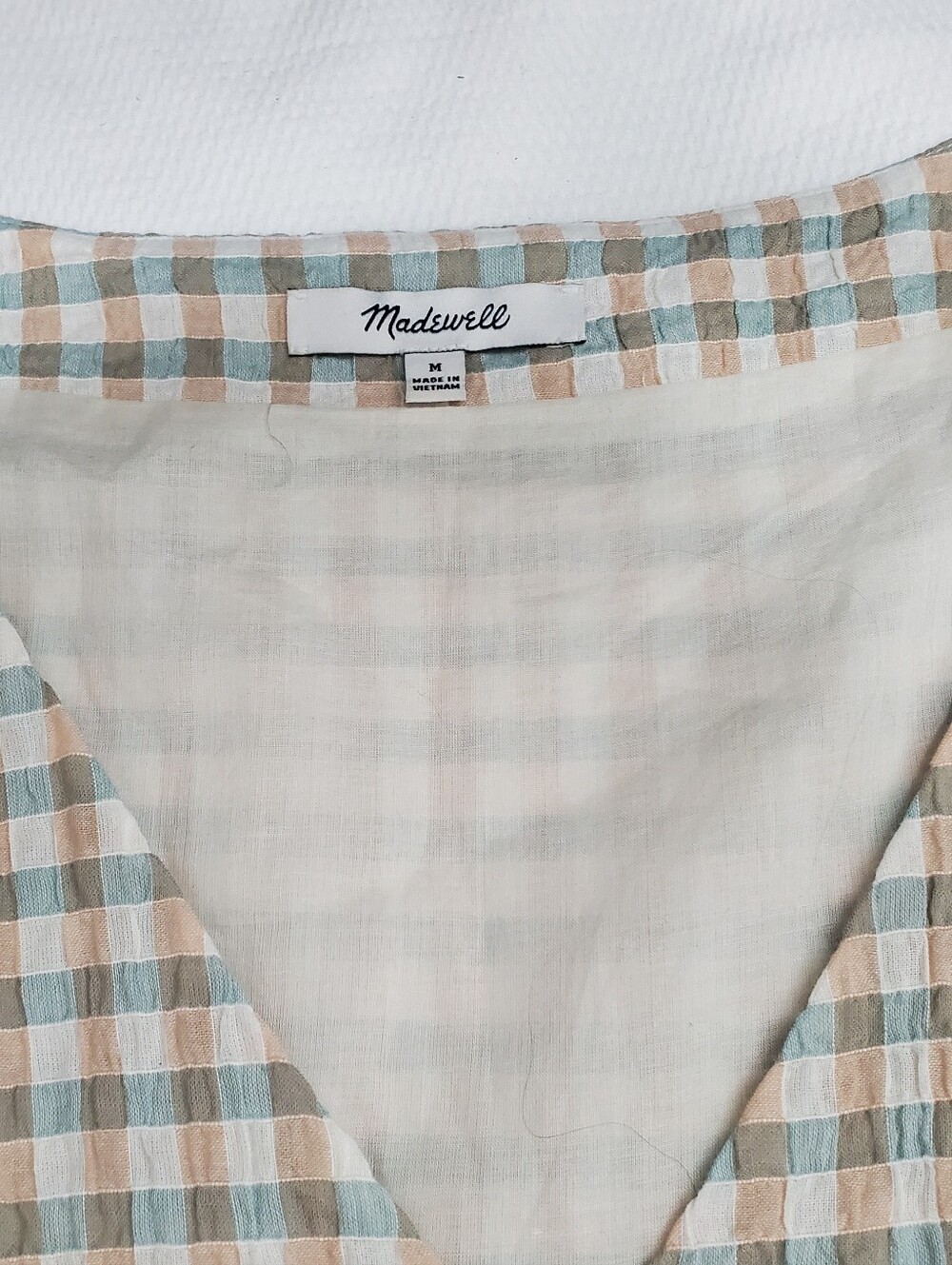 Madewell Gingham Seersucker Tiered Midi Dress Ruffle Sleeve Medium - Picture 3 of 15